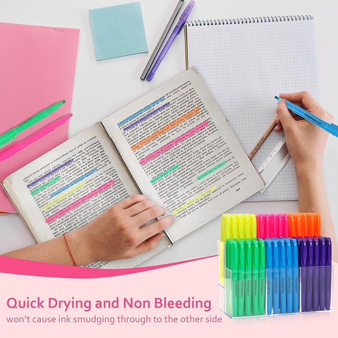 90 Pack Highlighter Set Assorted Colors with 6-Section Highlighter Holder Chisel Tip Highlighters Bulk Highlighters No Bleed Bible Journaling Pens Colored for Office Classroom Teacher Supplies