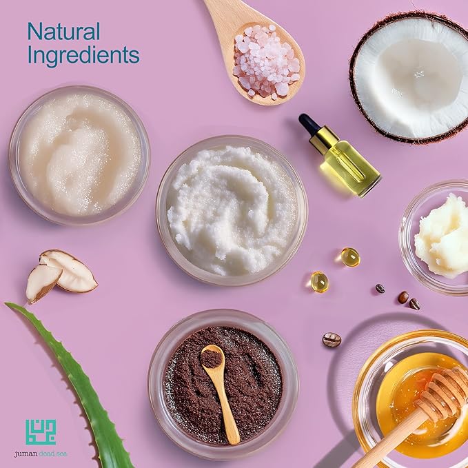 Juman Dead Sea Minerals Nourishing Body Scrub Set | Infused with Essential Oil & Nutrients | Dead Sea Salt Scrub Kit | SlS & Paraben Free | Vegan | Pack of 3