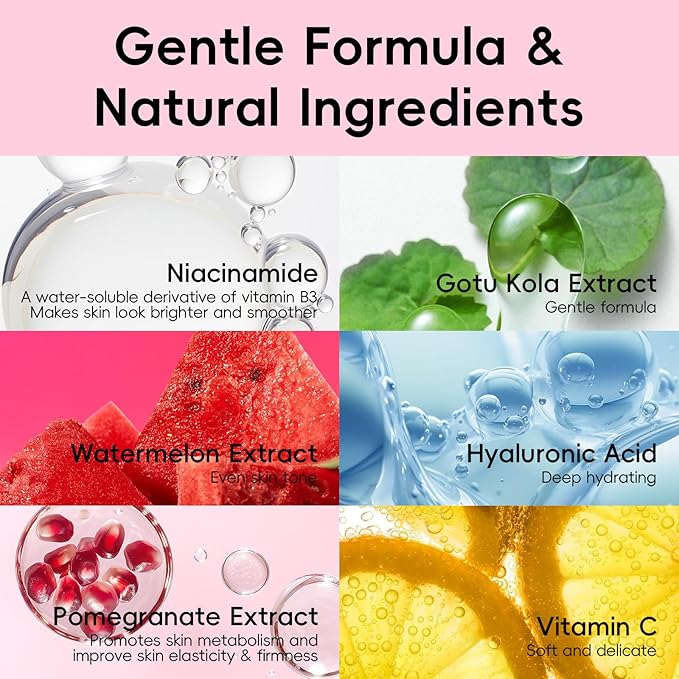 Early Anti-Aging Skincare Set, for Light Mature Skin, 6-Piece Natural Fruit Kit with Peptide, Vitamin C & Ceramide - Reduces Fine Lines & Dull Skin, Birthday Gifts for Women 20 21 22 23 24 25