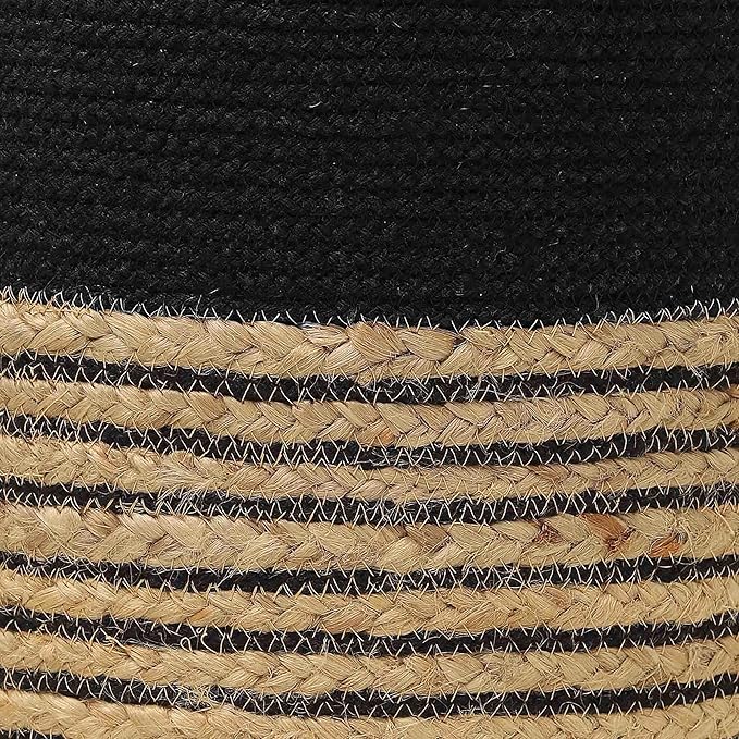 REDEARTH · Cylindrical Pouf Ottoman - Braided Pouffe Accent Sitting Round Footrest for Living Room, Bedroom, Nursery, kidsroom, Patio ; 70% Cotton 30% Jute, Set of 2 (14.5x14.5x16; Black Natural)