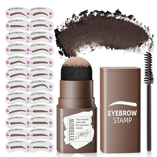 Eyebrow Stamp Stencil Kit - Eye Brow Stencil Kits with Eyebrow Blush, Long-lasting Waterproof & Smudge-Proof Eyebrow Shaping Kit with 24 Reusable Eyebrow Stencils for Perfect Brow (Black Brown)