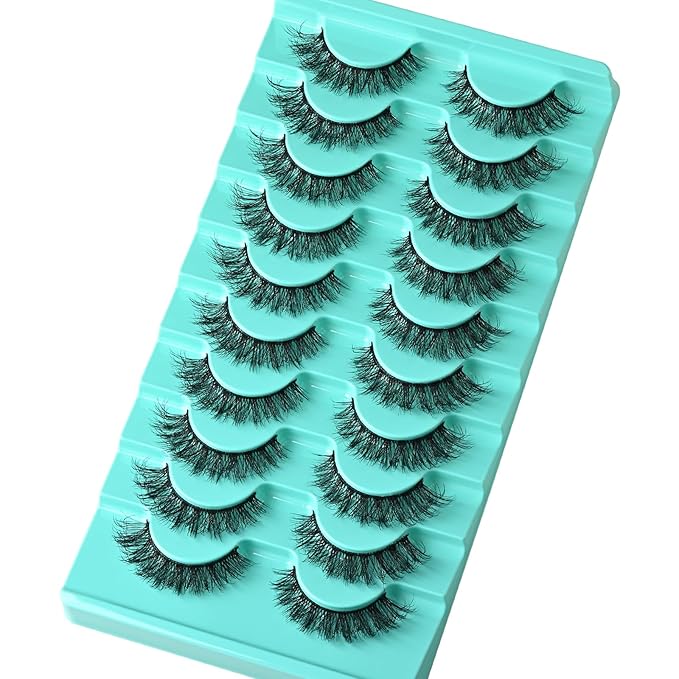 Natural Lashes Wispy Eyelashes Fluffy Mink Lashes Naturl Look Small Strip Eyelash 10 Pairs Short Lashes Pack Lightweight Cat Eye Lash Strips Set Soft Fake Eyelash (Flare Lash | 8-14mm)