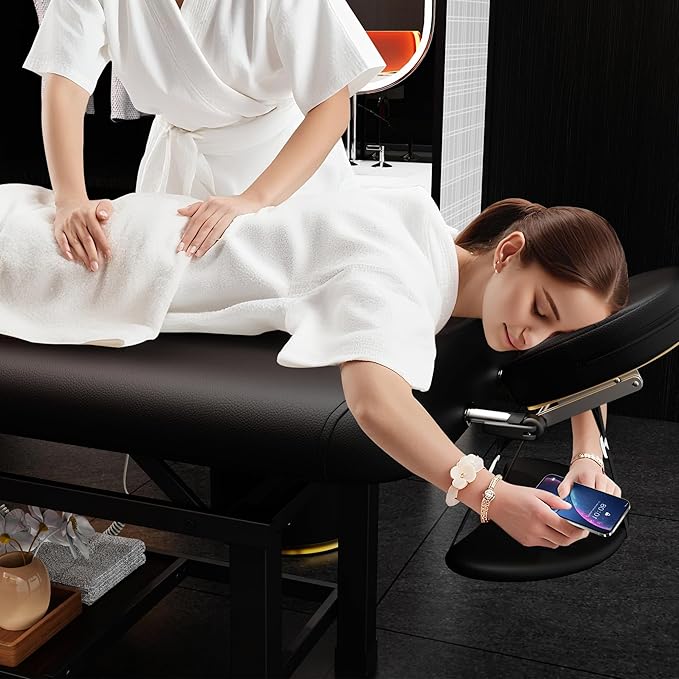 pouseayar Heavy Duty Electric Stationary Massage Table with Backrest Adjustable and Storage Space for Treatment/Medical Spa/Facial/Beauty/Massage Bed and More - 30 Wide x 75 Long - Black