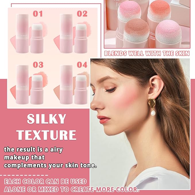 Blush Stick for Cheeks,Face Matte Contour Blush Makeup,Buildable Shimmer Facial Cheek Blusher Shades,Blendable Cosmetic Makeup Blush 01