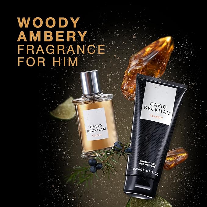 David Beckham Classic Eau de Toilette + Shower Gel Gift Set, Notes of Grapefruit, Cashmere Wood, and Musk, Men's Fragrance, Long Lasting, Everyday Fragrance