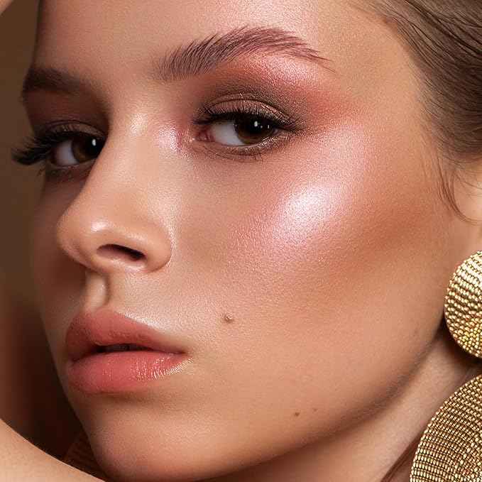 Boobeen Blush and Highlighter Palette- 4-color Metallic Shimmer Shadow Powder, Illuminator Makeup Set for Shading, Highlighting & Defining the Face