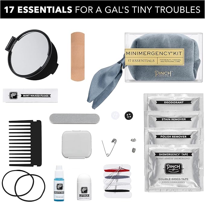 Pinch Provisions Velvet Minimergency Kit, for Her, Includes 17 Must-Have Emergency Essential Items, Compact, Multi-Functional Pouch, Gift for Parties and Birthdays
