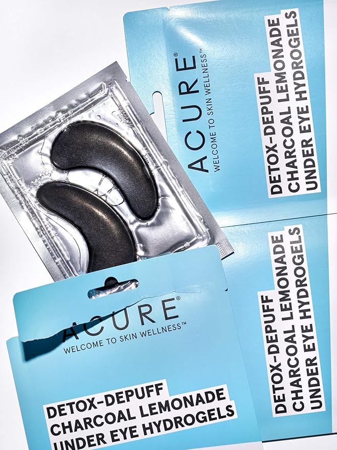 Acure Detox-Depuff Charcoal Lemonade Under Eye Hydrogels | 100% Vegan | For Oily to Normal & Acne Prone Skin | Charcoal, Lemon & Cucumber - Detoxies & De-Puffs Under Eye Area | 2 Single Use | 1 Count