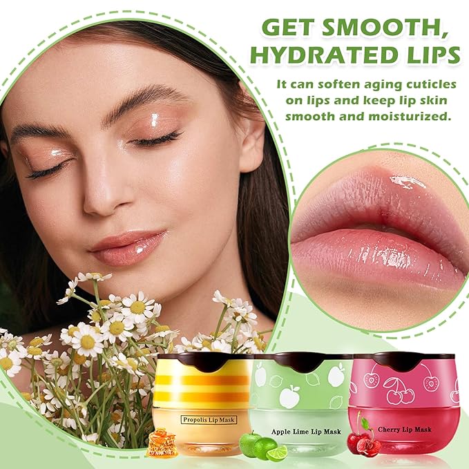 Honey Pot Lip Balm,3PCS Bee Lip (Honey+Apple+Cherry)