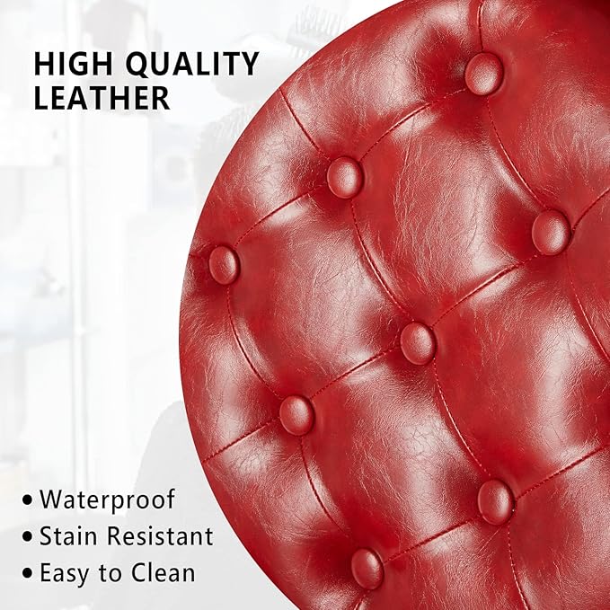 OmySalon Vintage Barber Chair Red All Purpose Heavy Duty, Hydraulic Recline Salon Beauty Styling Chair Retro Red, 360 Degree Swivel for Hair Stylist Tattoo, Round Base, Tufted Button