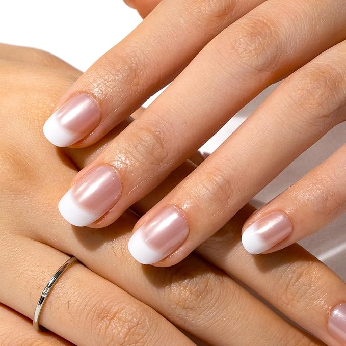 Curvlife Soft Gel Press on Nails Gel Fake Nails, French Style Design Full Cover False Nails for Women Reusable Nail Kit with Nail Glue Adhesive Tabs Nail File