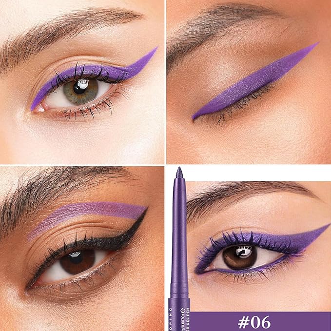 Purple Gel Eyeliner Purple Waterproof Glitter Eyeliner Pencil Water proof Long Lasting Smudge-proof Hypoallergenic #06