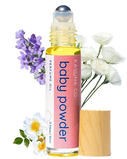 Baby Powder Pure Essential and Fragrance Oil Perfume Roll On with Pure Organic Jojoba Oil, Alcohol Free, Handmade in California