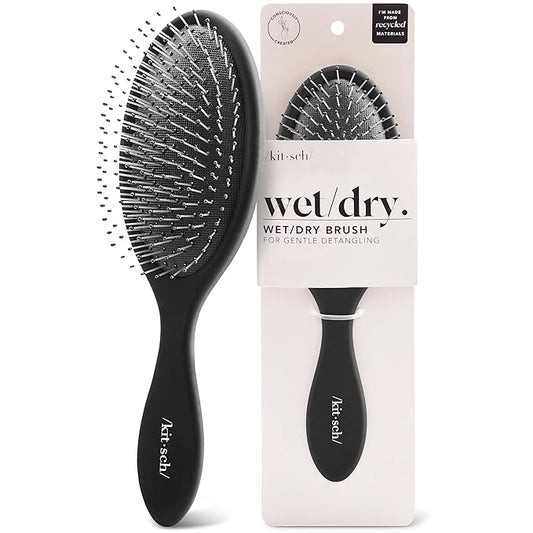 Kitsch Detangler Hair Brush for Wet and Dry Hair, Curly or Straight Hair, Detangling Brush with Flexible Hairbrush Bristles, Hair brushes for Women & Men, Adults & Kids, for Shower & Travel - Black