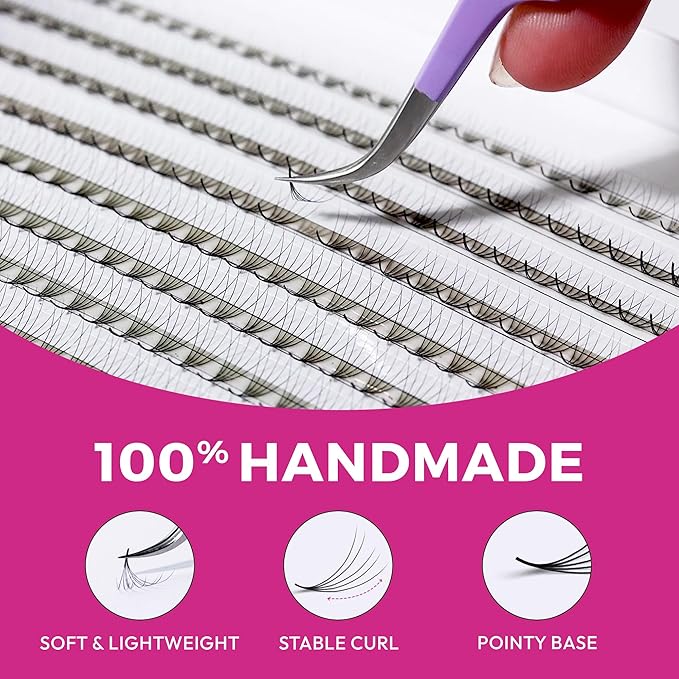 Eyesy Lash 600 Easy Promade Fans - 5D 0.07 Curl C Mixed Lengths 8-16mm - Ultra Speed 20 Lines Eyelash Trays Volume Premade Lash Fans Handmade Pre Made Eyelash Extensions Fluffy Soft Pointy Base