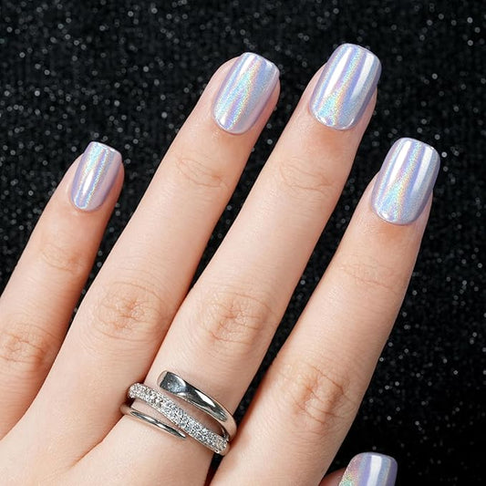 Press on Nails Short, Jofay Fashion Soft Gel Fake Nails, Rainbow Laser Purple Press on Nails, Reusable & Natural Acrylic False Nails, Stick on Nails for Women Girls Gift, Glue on Nails Kit 32 Pcs