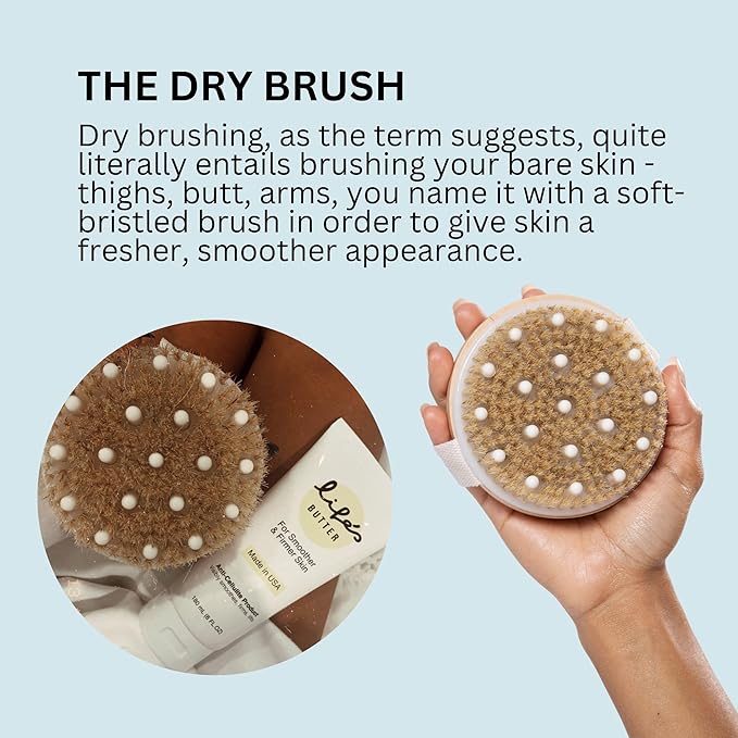 Life's Butter Anti-Cellulite Cream with L-Carnitine, Coenzyme Q10 | Skin Smoothening Natural Product | Fights Cellulite and Stretch Marks | 6 fl oz (Scent-Free) + Dry Brush