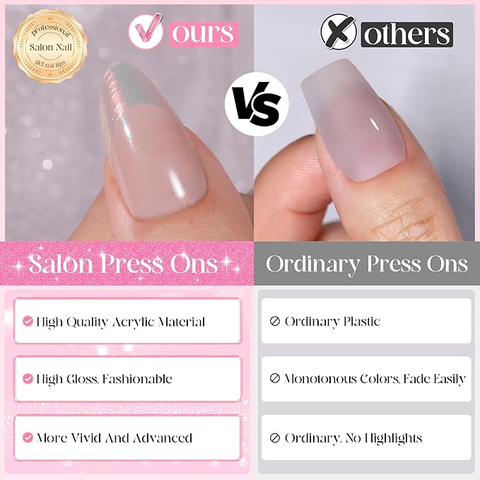 NEW Press on Nails Short, Jofay Fashion 120Pcs Salon-Like Fake Nails With Designs, French, Glitter, Mermaid/Pearl/Aurora Chrome Artificial Acrylic False Nails, Glue on Nails for Women