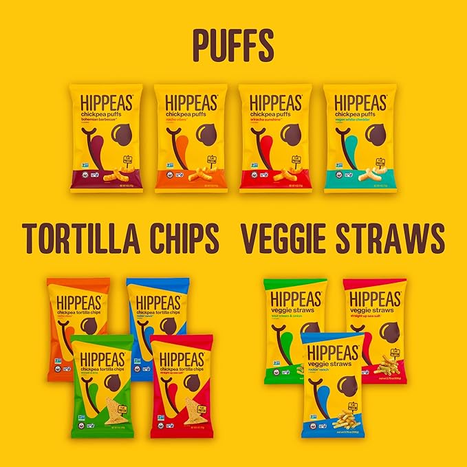 Hippeas Chickpea Puffs, Vegan White Cheddar, 4 Ounce (Pack of 2), 4g Protein, 3g Fiber, Vegan, Gluten-Free, Crunchy, Plant Protein Snacks