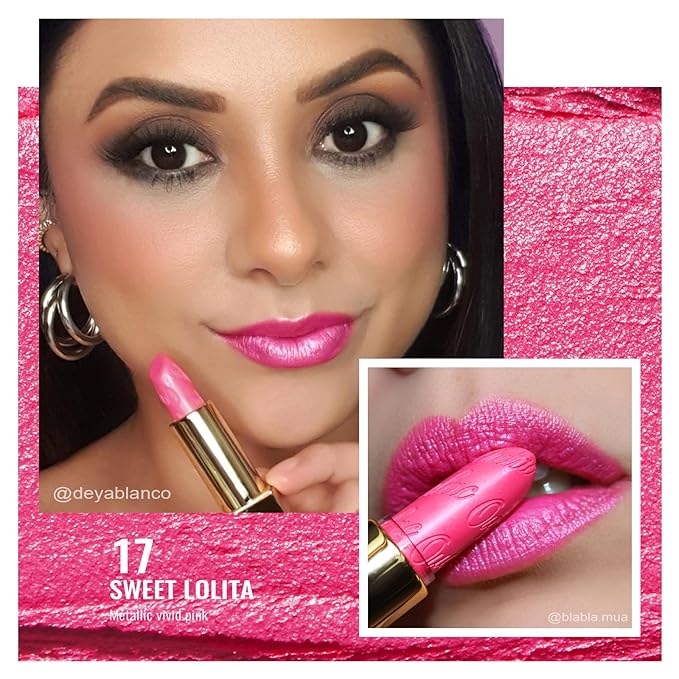 Oulac Hot Pink Lipstick for Women with Metallic 3D Shine Lightweight Hydrating Formula, High Impact Lip Color, Vegan Beauty, Full Coverage Lip Makeup, Christmas Gifts for Women, Sweet Lolita(17)