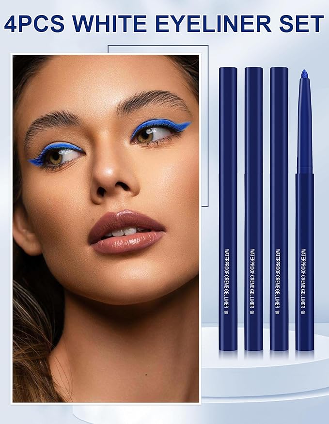 4PCS Blue Eyeliner Pencil, Eye Liner Pencils, Waterproof Eyeliner Pencil & Smudge Proof Long-lasting, Eye Shadow, High-Pigmented Colorful, Retractabl