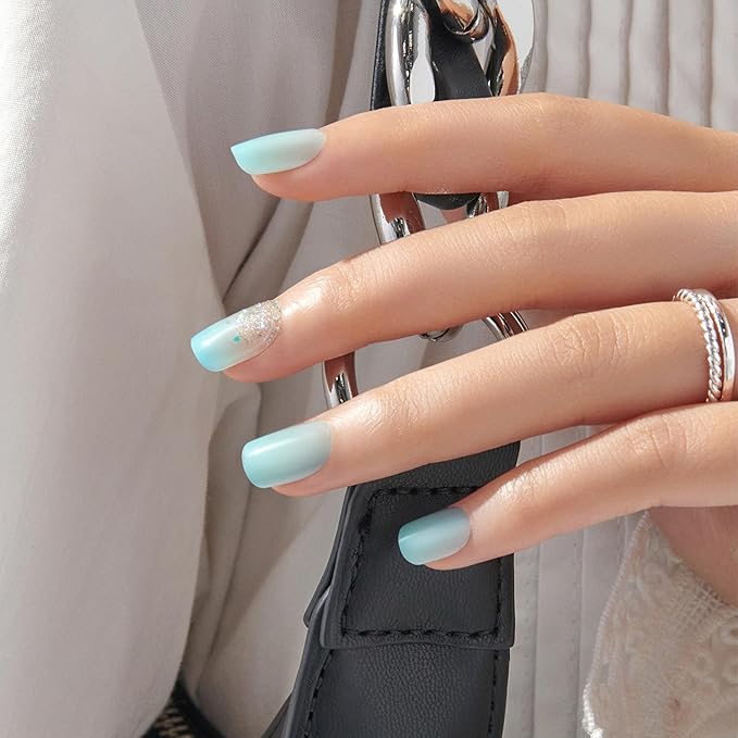 KISS imPRESS No Glue Mani Press-On Nails, Mini, 'Eternity', Medium Blue, Short Size, Squoval Shape, Includes 30 Nails, Prep Pad, Instructions Sheet, 1 Manicure Stick, 1 Mini File