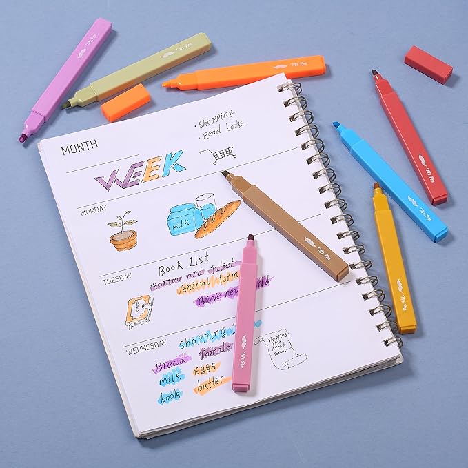 Mr. Pen Aesthetic Highlighters - 8 pcs, Chisel Tip, Warm Colors, Cute Assorted Bible Highlighters - No Bleed