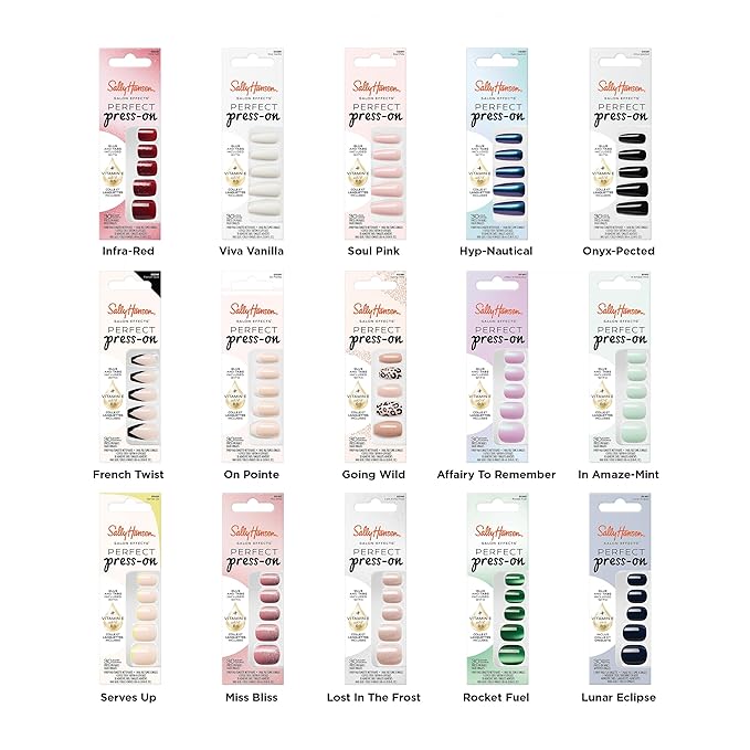 Sally Hansen Salon Effects Perfect Press-On Nails | Coffin Shape | Easy to Apply, Non-Damaging | 30 Nails, Nail Glue, Adhesive Tabs, File | Soul Pink