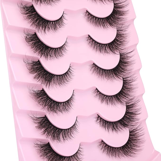 False Lashes Natural Look Faux Mink Eyelashes Wispy Fox Eye Lashes That Look Like Extensions 3D Mink Lashes Natural Strip Lashes Pack 7 Pairs