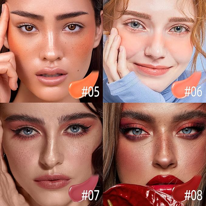 Liquid Blush for Cheeks, Soft Cream Blush with Cushion Applicator, Dewy Finish Matte Velvet Texture, High-Pigmented Blendable, Long-Wearing Rubor Makeup | #08 ARDOUR-Chili Red