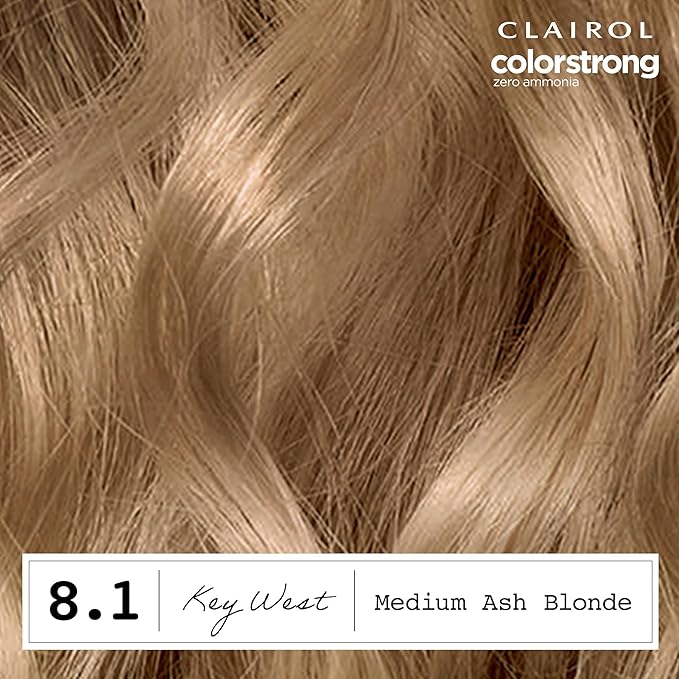 Clairol ColorStrong Permanent Zero Ammonia Hair Dye, 8.1 Medium Ash Blonde - Key West Hair Color, Pack of 1