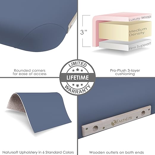 EarthLite Ellora Electric Lift Massage Table, Flat Table Top, Made in USA, 32" x 73, Mystic Blue