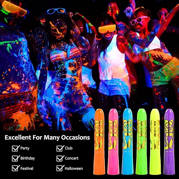 12 Pcs Glow in The Light Body Face Paint, Face Painting Kit, UV Crayons Kit Fluorescent Body Paints for Adults for Birthday Party Halloween Masquerade Makeup Outdoor for Kids