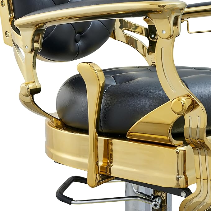 Professional Adjustable Vintage Barber Chair for Hairdressers Heavy Tattoo Shampoo Beauty Salon Equipment(Golden)