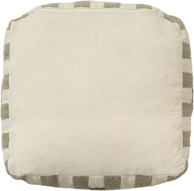 LR Home Handmade Modern Geometric Square Indoor Medium Pouf Ottoman, Ivory/Brown | Wool & Cotton Cube Foot Rest for Home Decor | 18 x 18 x 18 Stuffed Ottoman for Living Room, Bedroom & Dorm