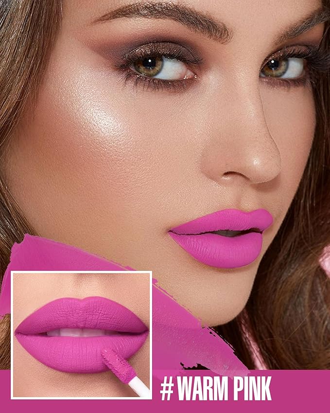 Pink Lipstick Matte Liquid Lipstick Long Lasting for Women Smudgeproof Lipsticks Color Stay Hot Pink Lipsticks Vegan Cruelty-Free Lip Gloss(901 Cool Pink)