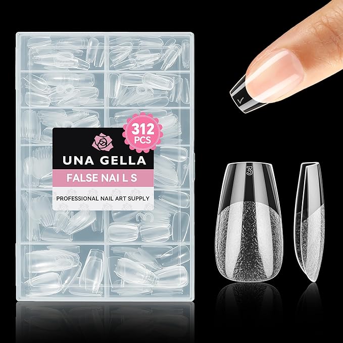UNA GELLA Short Coffin Nail Tips, 312pcs Short Coffin Gel Nails Tips Pre-shape Half Matte Fake Nails 12 Sizes Full Cover Press on Nails for Acrylic Nail Extension DIY Salon at Home