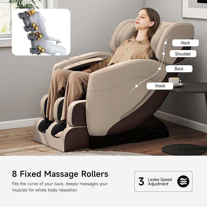 2025 Massage Chair Full Body, Zero Gravity Recliner with 6 Auto Modes, Foot Massage, Heating, Bluetooth, Khaki
