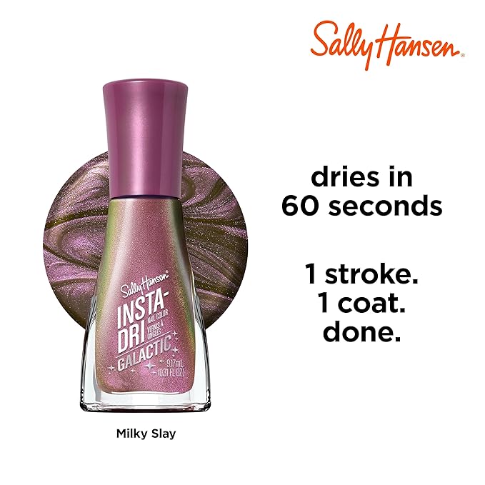 Sally Hansen Insta-Dri® Galactic, Milky Slay, Quick Dry, Long Lasting, Streak-Free Shine, Metallic Pink Nail Polish