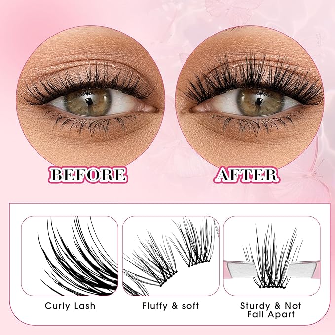 FADLASH Lash Clusters 2 Pairs Clusters DIY Eyelash Extensions False Eyelashes with Natural Wispy and Fluffy Effect Reusable Eyelash Clusters Self Application at Home(TC01-TP02)