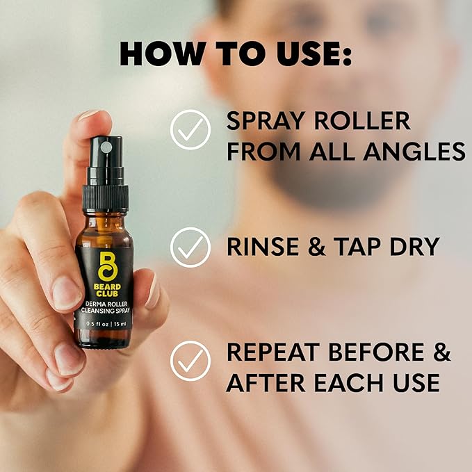 The Beard Club Derma Roller Replacement Head & Cleansing Spray - 0.3mm Titanium Microneedles - Replace, Clean and Prolong Derma Roller Life