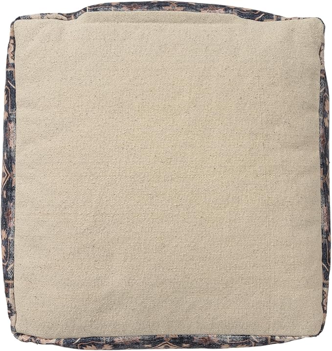 L. R. Resources, Inc. LR Home Vintage Medallion Square Indoor Medium Pouf Ottoman, Navy/Rust | Hand-Made Power-Loomed Pouf for Home Decor | 18 x 18 x 18 Stuffed Ottoman for Seating & Foot Rest