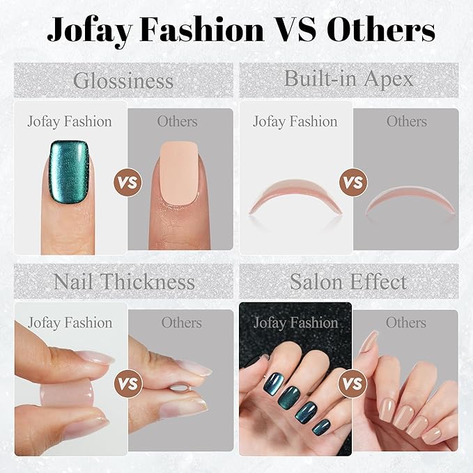 Cat Eye Press on Nails Short, Jofay Fashion Soft Gel Fake Nails, Lake Blue Square Press on Nails, Reusable & Natural Acrylic False Nails, Stick on Nails for Women Gift, Glue on Nails Kit 32 Pcs