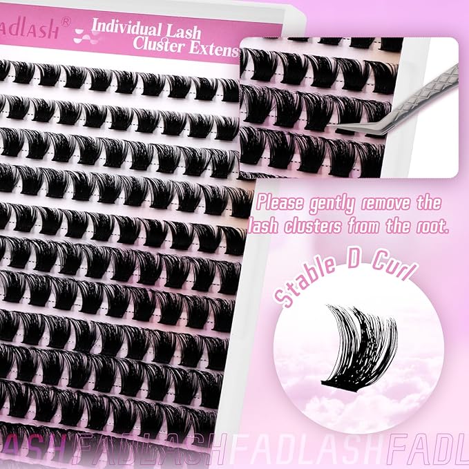 FADLASH Lash Clusters Natural Eyelash Clusters 8-16mm DIY D Curl Cluster Eyelash Extensions with Soft Thin Band Reusable Individual Lashes for Self Use (W33, 10-16mm)