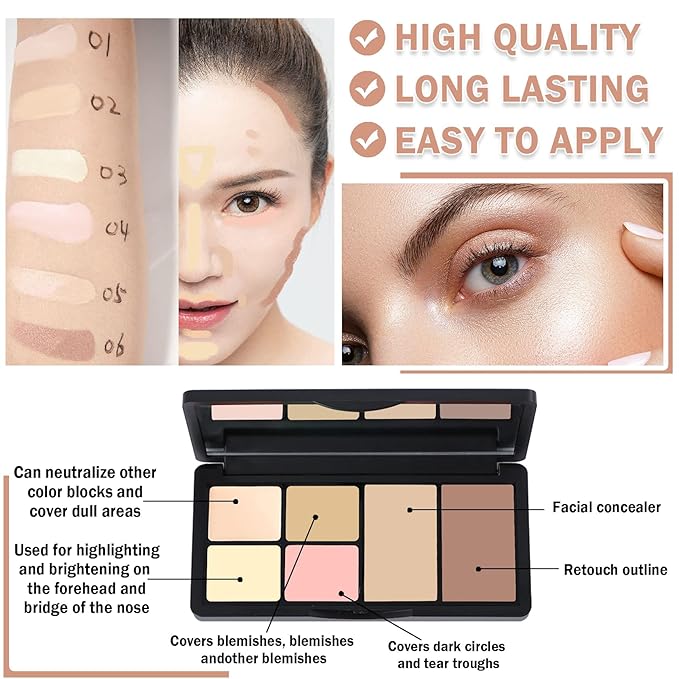 Cream Concealer Contour Makeup Palette Cream Foundation Palette for Dark Circles Professional Concealer Full Coverage Face Highlighter Contour Makeup Palette with Brush - 02 Concealer