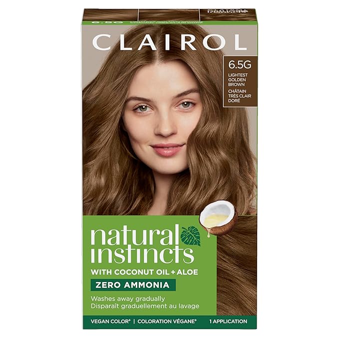Clairol Natural Instincts Demi-Permanent Hair Dye, 6.5G Lightest Golden Brown Hair Color, Pack of 1