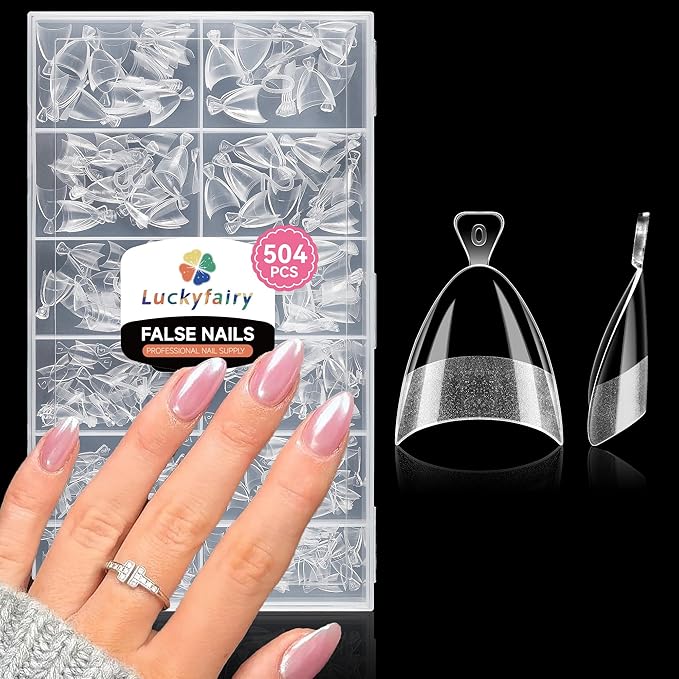 Almond Nail Tips: 504PCS Half Cover Short Almond Gel Nails Tips, Clear Soft Extra Short Fake Nails Acrylic Press On Nail Extensions XXS for Manicure Art DIY Salon 12 Sizes