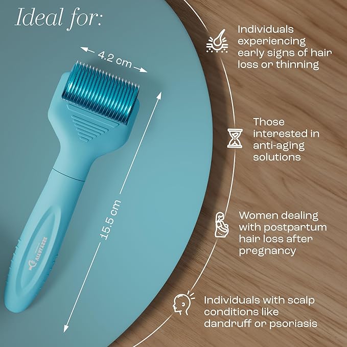 Scalp Derma Roller – 0.25mm Microneedling Tool for Hair & Scalp – 1200 Titanium Needles, Replaceable Head, CE Certified – Hair Care for Men & Women – Proudly Canadian