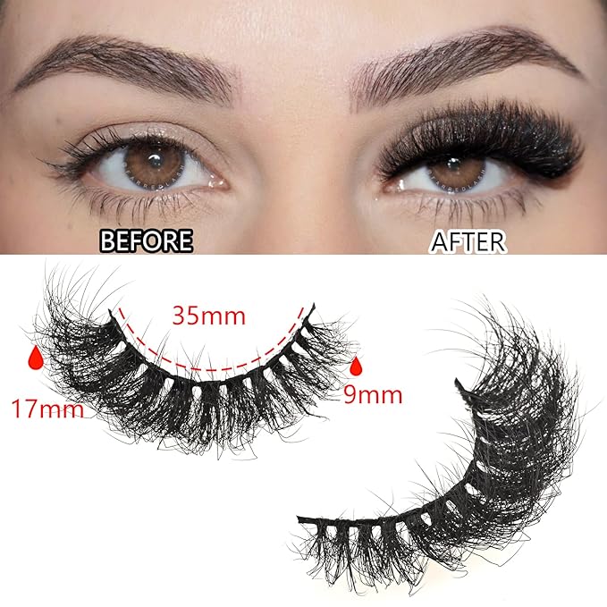 FARRED Short Lashes Fluffy Wispy Eyelashes Natural Mink Curly Lash that Looks Like Extensions 16mm Dramatic Russian Cat Eye Lashes Pack Small Curled Pestañas