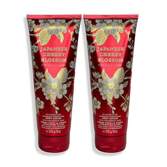 Bath and Body Works Japanese Cherry Blossom Body Cream Ultimate Hydration Gift Set For Women 2 Pack 8 Oz. (Japanese Cherry Blossom)